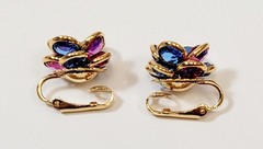 Swarovski Bezel Set Jewel Tone Crystal 3D Flower Earrings Vintage Multicolor