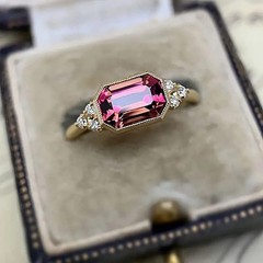 Art Deco Style Lab Created Pink Tourmaline Diamond Engagement Ring 14K Gold FN