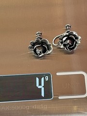 Vintage Oxidized Sterling Silver 3D Rose Flower Screw Back Stud Earrings