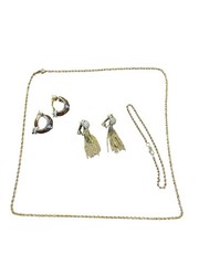Vintage Costume Jewelry Lot 1990 Gold Clip Earrings Bracelet Necklace Rope Chain