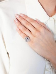Art Deco Style 3Ct Lab Created Diamond &Sapphire Halo 14K White Gold Finish Ring