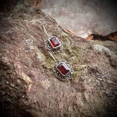 Sterling Silver 925 Hook Earrings With Red Colored Stone