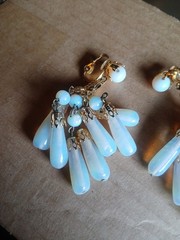 Vintage Opaline Glass Dangle Clip Earrings (R)