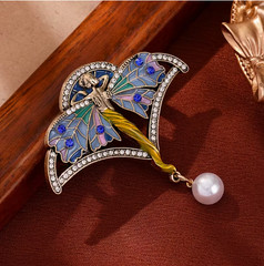 BROOCH-Art Deco Style Cloisonné Fairy Brooch with Rhinestones