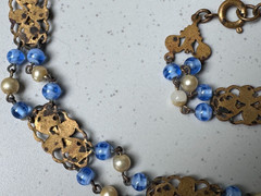 ANTIQUE Nouveau/Deco Bohemia Czech Glass & Enamel Gilt Choker 18″ Necklace, LOSS