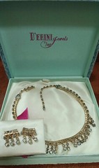 D’ERINI JEWELS Gold Tone Very Light Blue Rhinestone Choker Necklace Earrings
