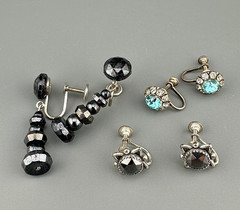 Vintage Earrings Lot Sterling Silver Gemstone Crystal Screw Back Blue Hematite