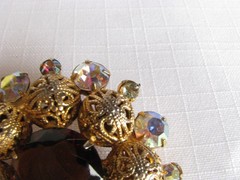 Vintage JULIANA D&E TOPAZ Root Beer BROOCH Rhinestone & Filigree Ball BOOK PIECE