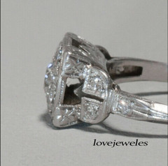 Art Deco Vintage 1.55CT Round Cut Lab-Created Diamond Ring 14K White Gold Finish