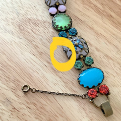 Vtg Sorrelli Wide Bracelet In Happy Birthday Color ~ MISSING 2 STONES