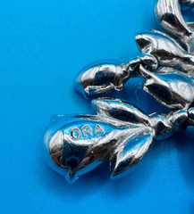 ORA Necklace Vintage 1940’s Blue Rhinestones Silver Tone Collar Length Signed