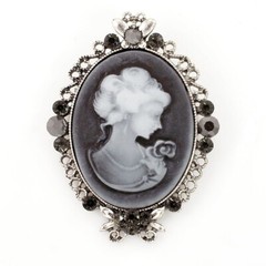 Vintage Cameo Black Dimond Rhinestone Stone