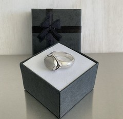Vintage BASK Gray Moonstone Solitaire Ring Heavy 8 Grams Solid 925 Silver Size 7