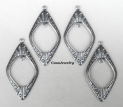 #3426 ANTIQUED STERLING SILVER PLATED DROP W/TOP & INNER HANG RINGS – 4 Pc Lot