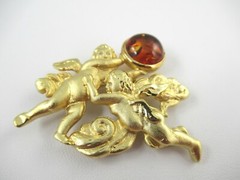 Signed LS Vintage Angel Amber and Matte Gold Tone Brooch Louis Stern