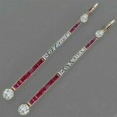 2Ct Art Deco Style Diamond & Ruby Wedding Anniversary 14K Gold Finish Earrings