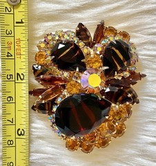 Juliana Book Piece Tigers Eye Rhinestone Necklace Brooch Earring Set