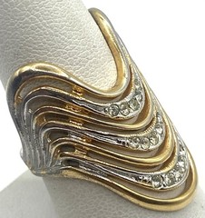 Vintage 18k Yellow Gold Plated CZ Waves Cocktail Ring Size 8