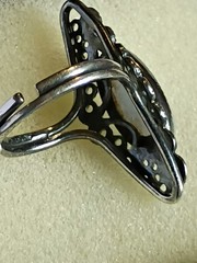 Beau Milgrain Filigree Sterling Silver Oblong Chalcedony Adjustable Ring
