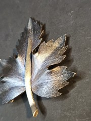 Vintage Maple Leaf Blue Silver Brooch Pewter Textured Fall Autumn Pin