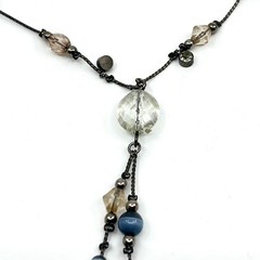 Vintage Y2K Gunmetal Blue Beaded Y-Necklace Tassel Drop Boho Aesthetic Classic