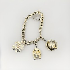 Vintage Elco 12K GF Lucky Charm Bracelet Clover Horseshoe Gold Filled 4″