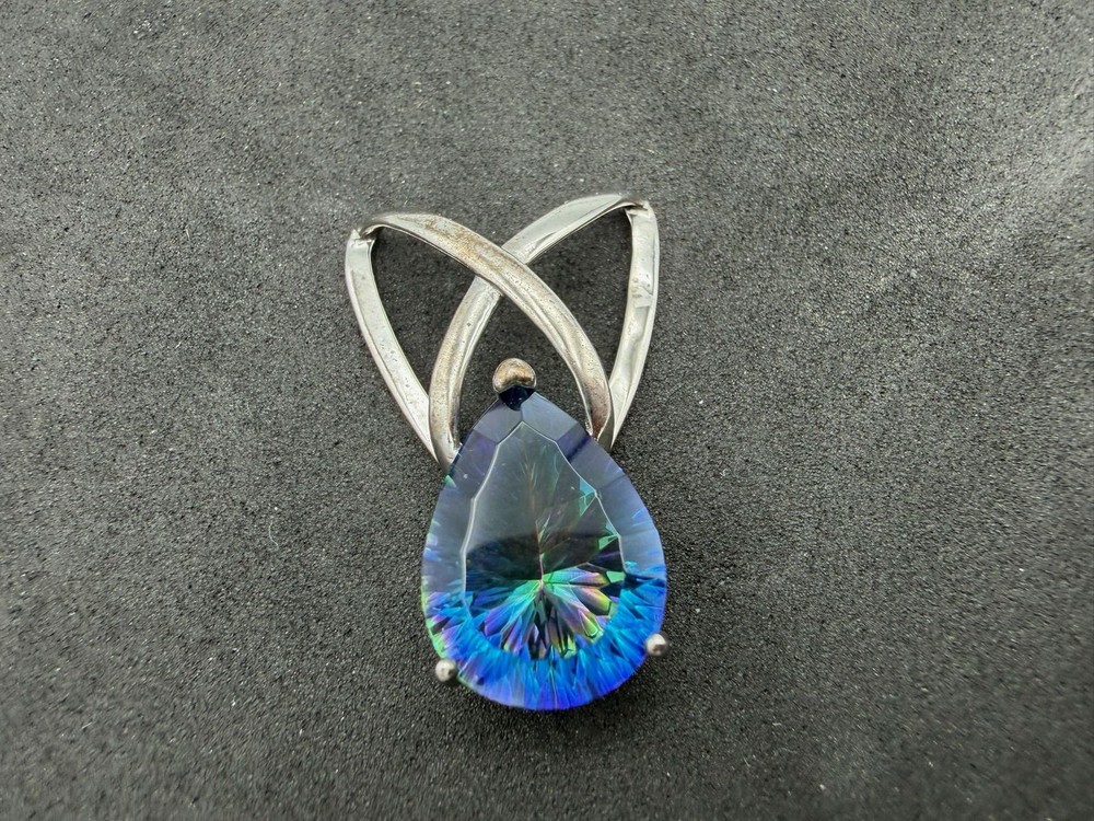 3.57g Vintage Sterling Silver 925 Teardrop Blue Green Iridescent Pendant M