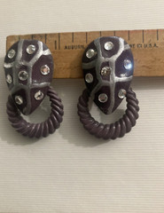 VTG Jeff Lieb Clip Earrings Purple/Silver/ Rhinestone One Of A Kind Handmade