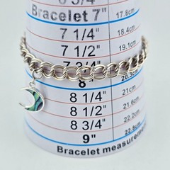 Sterling Silver 925 Italy Charm Bracelet w Abalone Moon Charm Size 7.75