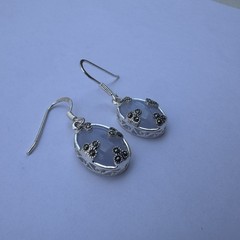 Blue Lace agate Lavender Color Sterling Silver Vintage Earrings With Marcasite