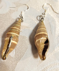 70s Vintage 925 Silver Golden and Brown Natural Seashell Dangle Drop Earrings