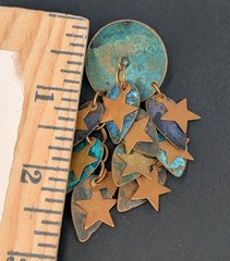 Large Vintage Artisan Verdigris Boho Brass Celestial Stars Dangle Earrings India