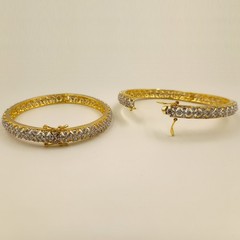 Traditional Indian Bangle Set 22K Gold Plated White CZ Bridal Wedding Jewelry