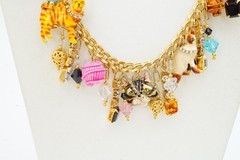 Vintage Lunch At The Ritz Necklace Gold Tone Kitty Cat Charm Rhinestone 22″