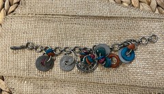 Vintage Artisan Crafted Coin Charm Bracelet Mixed Materials Estate Jewelry Boho