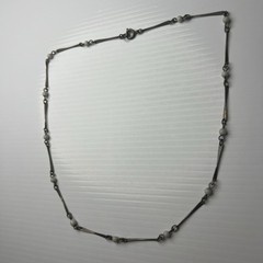 Vintage Twisted Bar Link Necklace Boho White Glass Beaded Silver Tone 20″