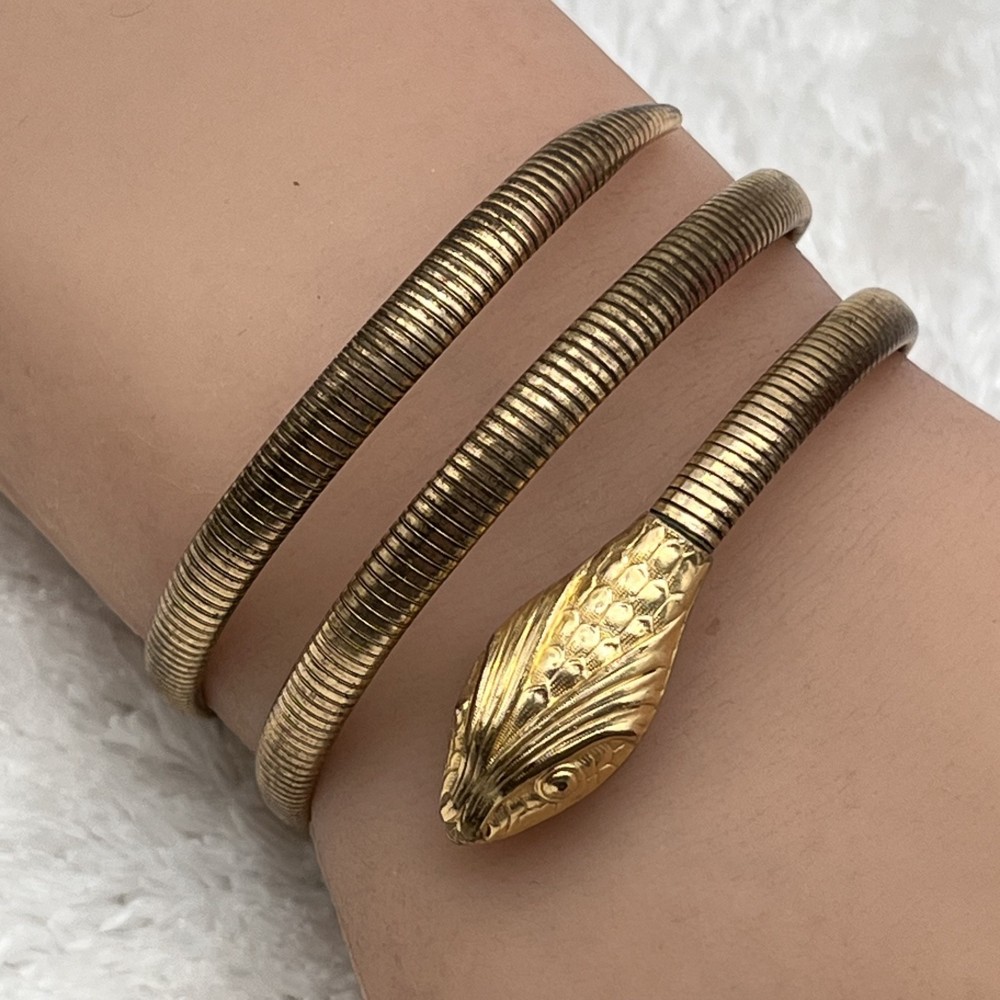 Vintage Forstner Snake Bracelet Gold Filled Triple Coil Wrap Egyptian Revival