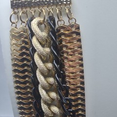 Chicos Gold Layered Chain Bib Necklace Long Adjustable