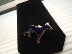 Vintage Mafco Collectible Dog Pin Doberman Brooch Silver Tone Blue Enamel Signed