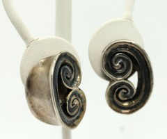 Vintage Sterling Silver Fancy Spiral Oval Clip On Earrings Mex 925