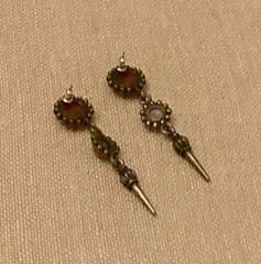 Vintage Earrings Red Amber Color Stone Dangle Pierced Post Ethnic Tribal Boho