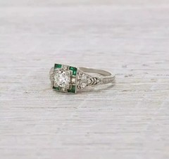 2Ct Art Deco Vintage Style Lab Created Diamond & Emerald 14K White Gold FN Ring