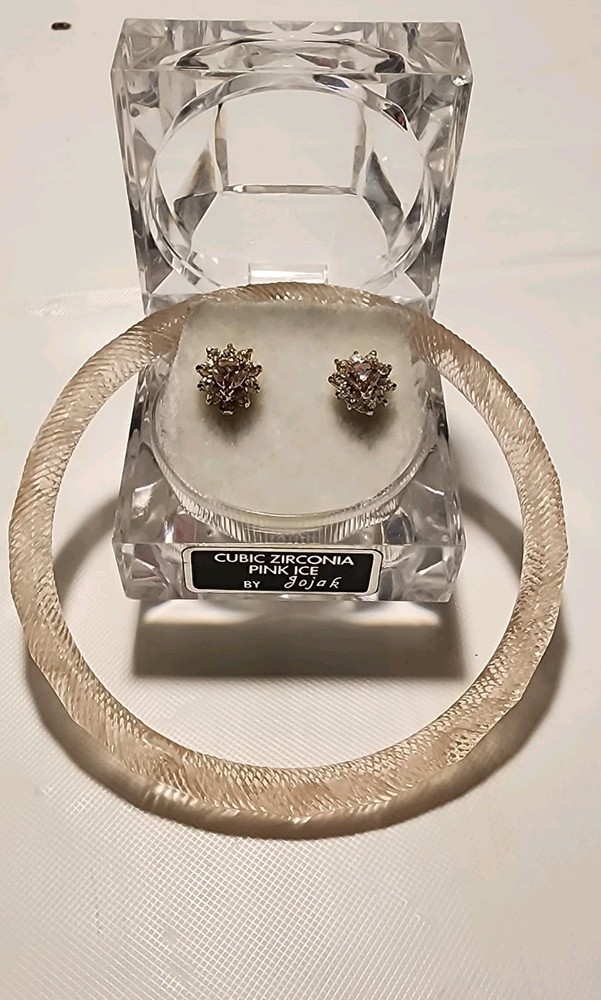 Vintage Pink Ice Bangle, Cubic Zirconia Pink Ice Earrings, Gift for her