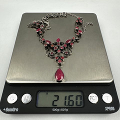 SLG Sterling Silver Necklace Natural Ruby Cluster Y Pendant 3″ Drop 18.5″ 21.60g