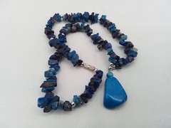 16″ ROUGH CUT NATURAL LAPIS LAZULI STONE BLUE PURPLE POLISH PENDANT NECKLACE VTG