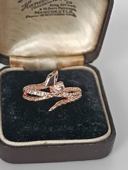 Vintage 1990-s 14 Ct Rolled Gold Zircon Snake Ring UK N US 6 3/4 – Hallmarked!