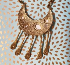 Vintage gold-toned necklace Crescent moon pendant with a hammered finish.