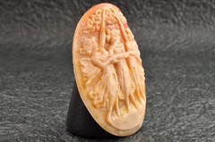 Vintage oval shell cameo, “Dancing Goddesses” (38.5ct) sign by artist with case.