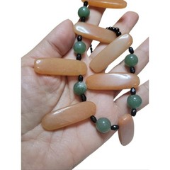 Vintage Peach Green Black Statement Necklace Bib Collar Possible Aventurine 18