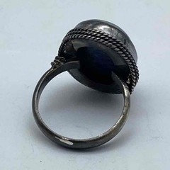 Sterling Silver 925 Oval Lapis Lazuli Cabochon Ring Rope Bezel Vintage Size 5.5